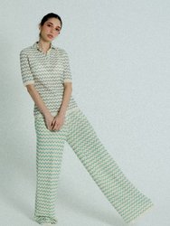 Light Weight Cotton Knit Long Wide Trousers - Green - Green