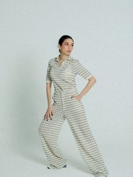 Light Weight Cotton Knit Long Wide Trousers - Marine