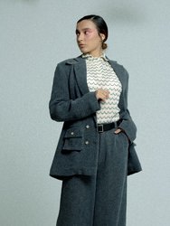 Light Weight Cotton Knit Oversized Blazer - Dark Grey