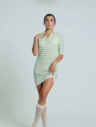 Light Weight Short Sleeve Button Up Cotton Knit Tennis Dress - Green