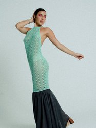 Open Back Cotton Crochet Dress Green On Black