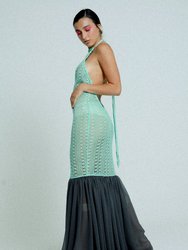 Open Back Cotton Crochet Dress Green On Black