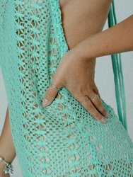 Open Back Cotton Crochet Dress Green On Black