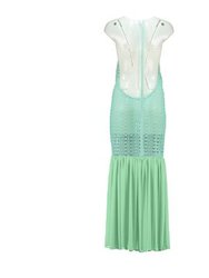 Open Back Cotton Crochet Dress - Green On Green