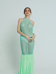 Open Back Cotton Crochet Dress - Green On Green