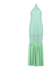 Open Back Cotton Crochet Dress - Green On Green