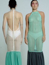 Open Back Cotton Crochet Dress Sand On Green