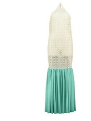 Open Back Cotton Crochet Dress Sand On Green