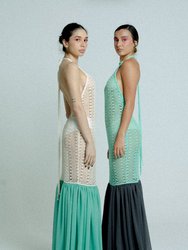 Open Back Cotton Crochet Dress Sand On Green