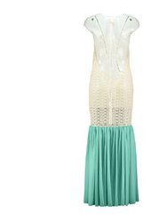 Open Back Cotton Crochet Dress Sand On Green