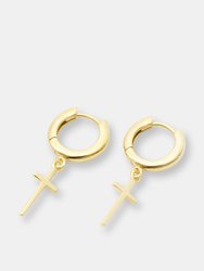 Cross Huggie Earrings - Gold