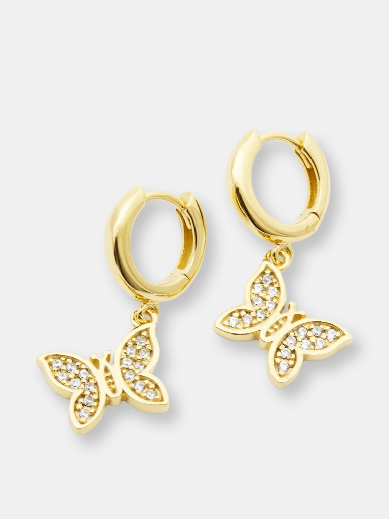 Crystal Butterfly Earrings - Gold