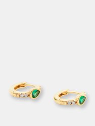 Emerald Teardrop Hoop Earrings - Gold