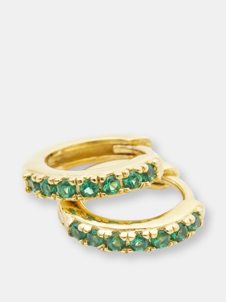 Green Pave Hoop Earrings - Gold