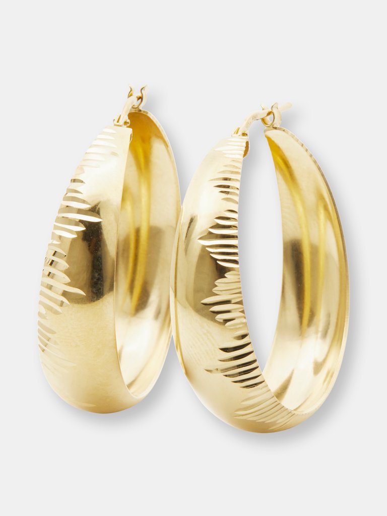 Large Sunburst Round Hoop Earrings - Gold