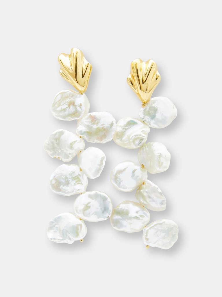 Petal Earrings With Baroque Pearls - Gold