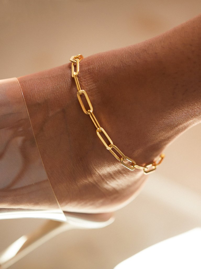 Rectangle Link Anklet - 18K Gold