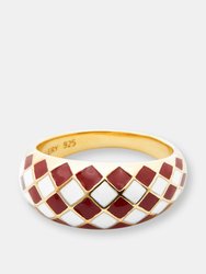 Ruby Red Checker Ring - 18K Gold