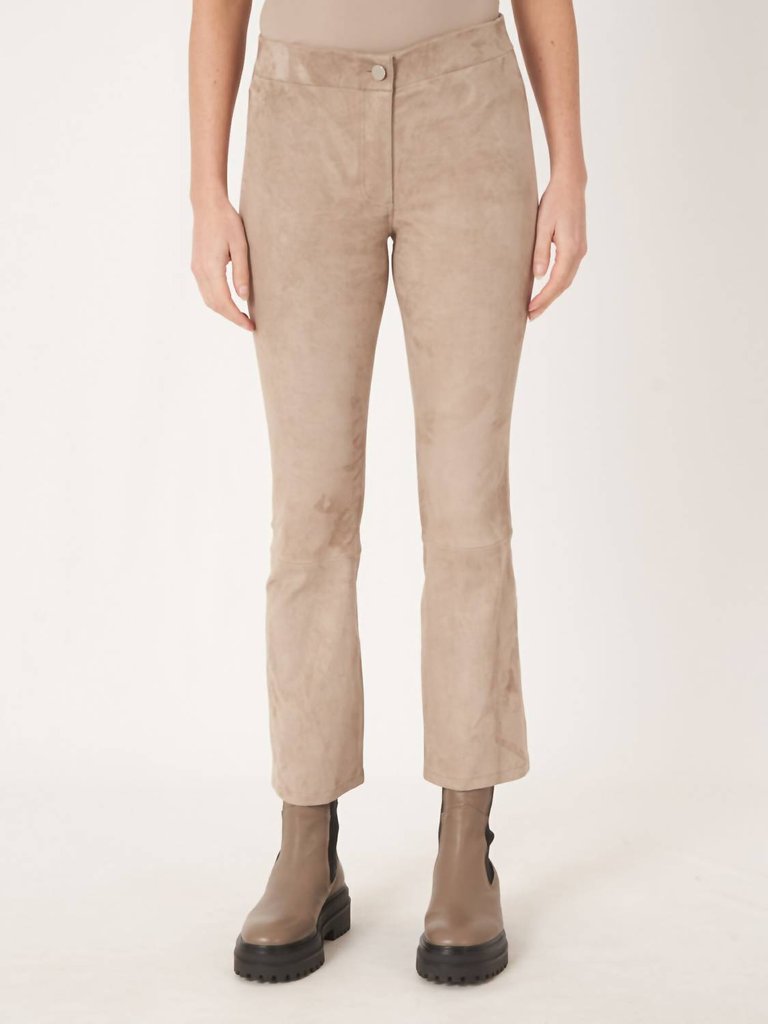 Cropped Bootcut Suede Pants - Taupe
