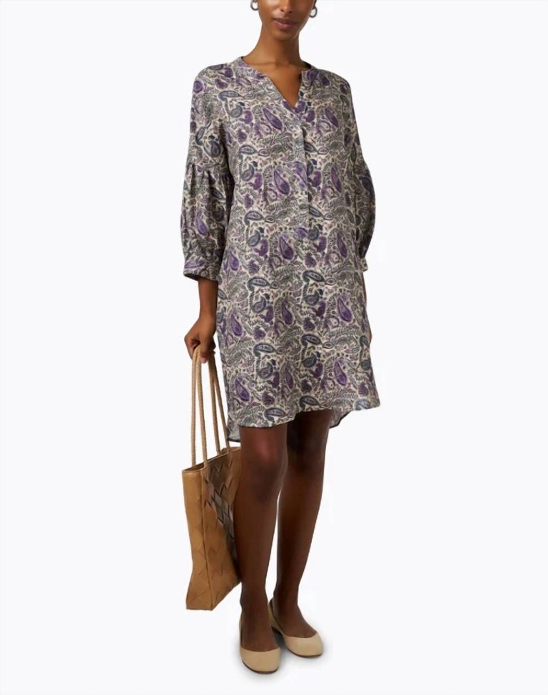 Paisley Linen Dress In Violet - Violet