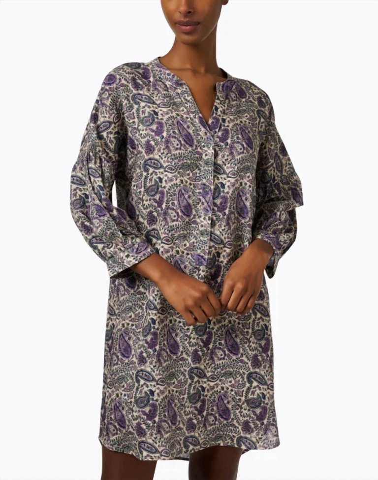 Paisley Linen Dress In Violet