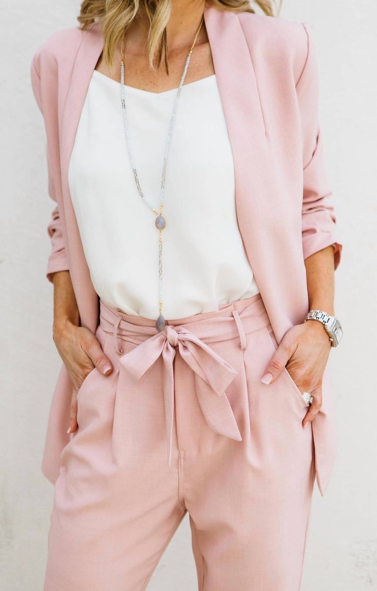 High Waist Tie Front Trouser In Blush