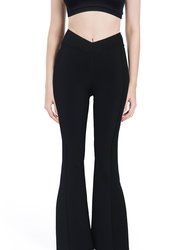 High Stretch Boho Flare Leg Sports Pants - Black