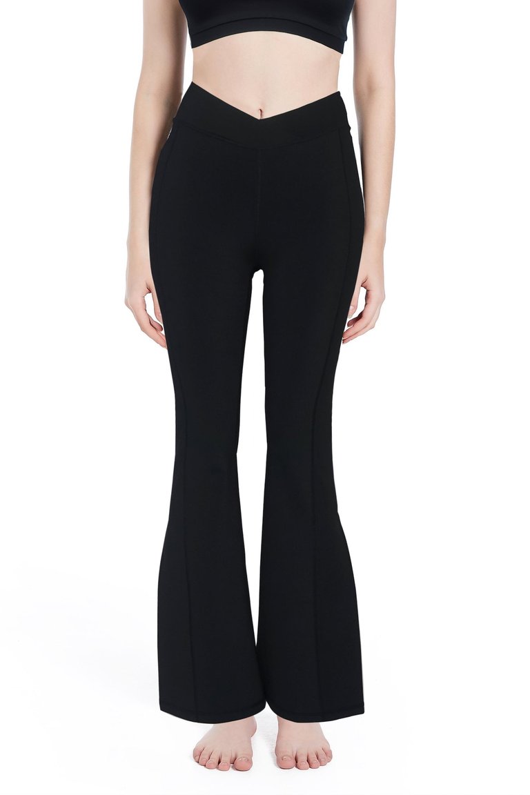 High Stretch Boho Flare Leg Sports Pants - Black