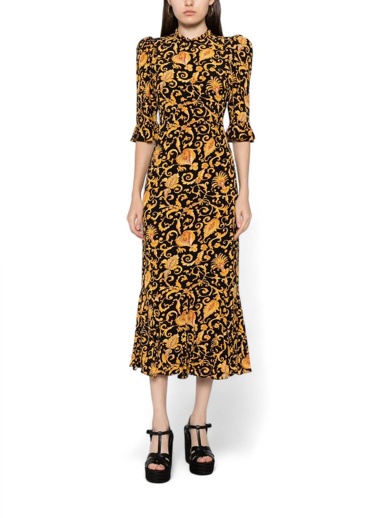 Felix Midi Dress In Baroque Heart Floral Gold - Baroque Heart Floral Gold