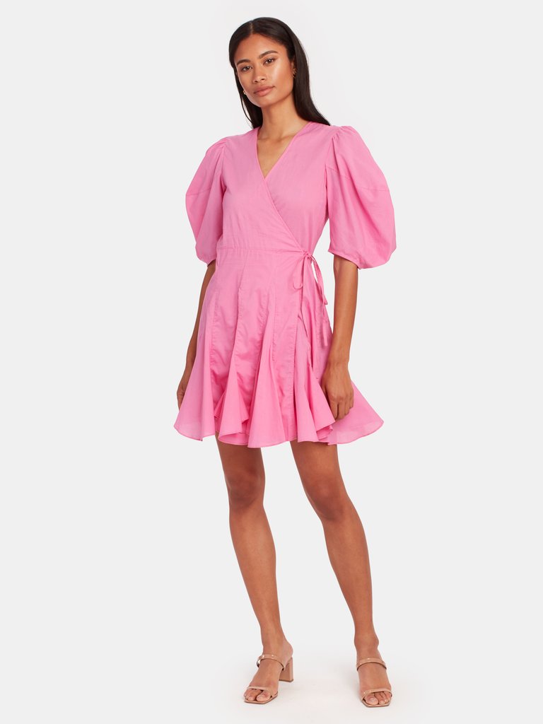 Rosie Puff Sleeve Wrap Mini Dress  - Prism Pink