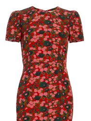 Womens Lulani Flora Splash Pink Short Sleeves Round Neck Midi Dress