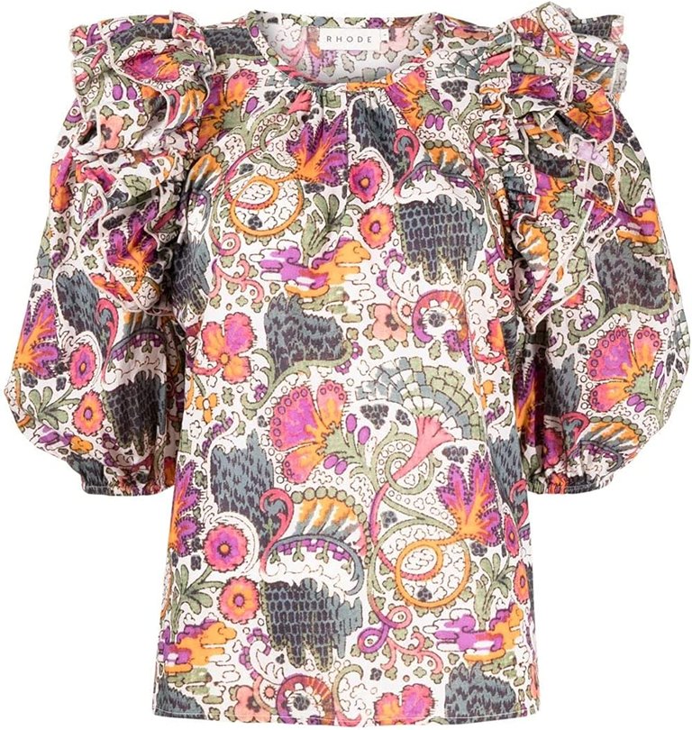 Women's Nino Ruffle Trim Elbow Sleeve Blouse - Multicolor