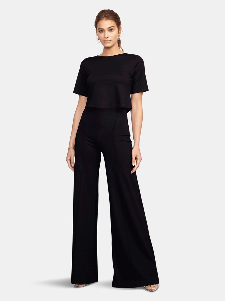 Black Ponte Knit Wide Leg Pant - Black