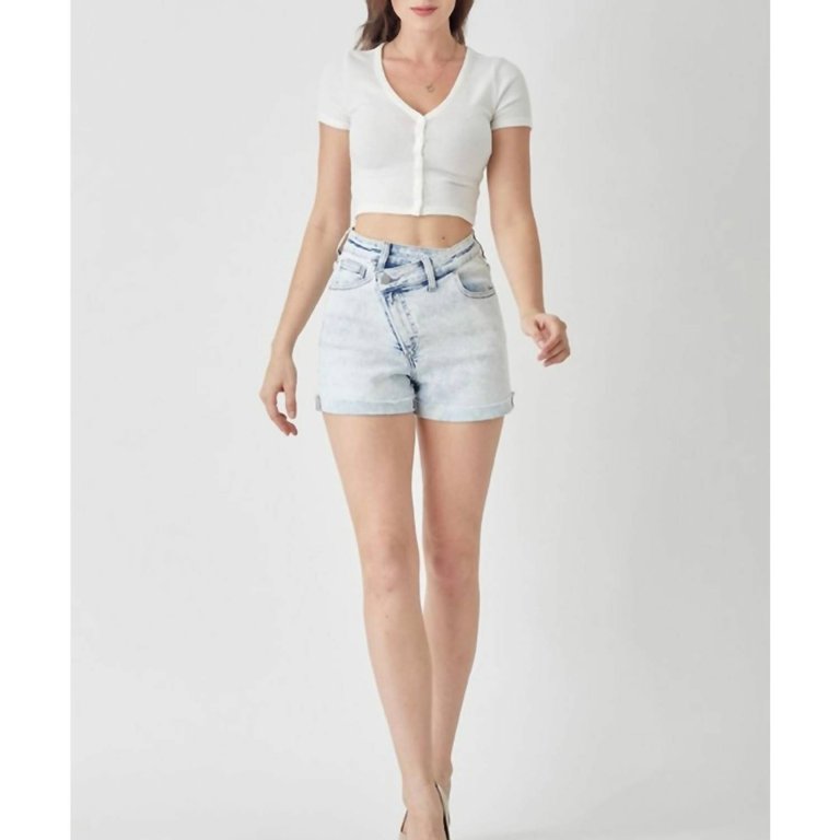 Denim High-Rise Cuffed Crossbody Shorts In Light Acid - Light Acid