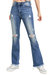 Flare Distressed Knee High Rise Jean In Medium Wash - Medium Wash