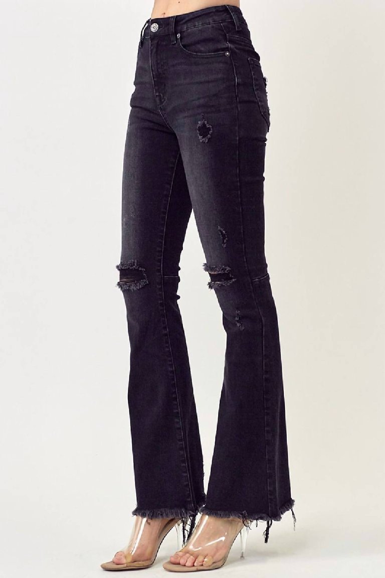 Flare Distressed Knee Jean In Black