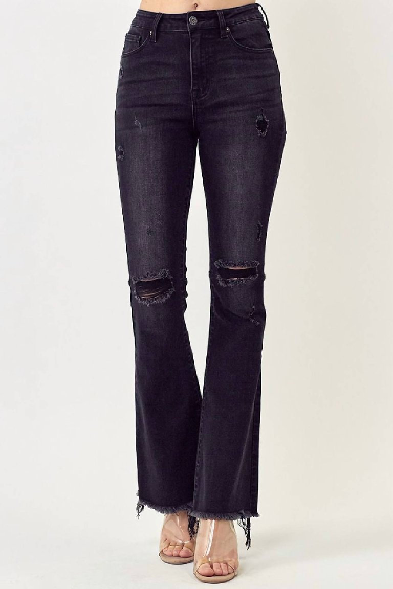 Flare Distressed Knee Jean In Black - Black