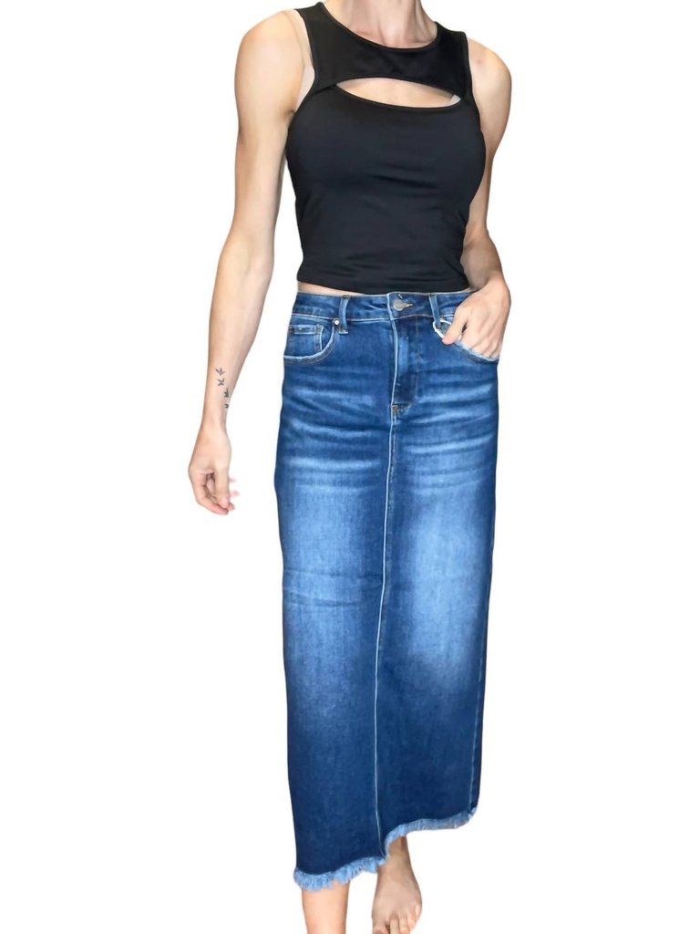 Frayed Long Skirt In Denim - Denim