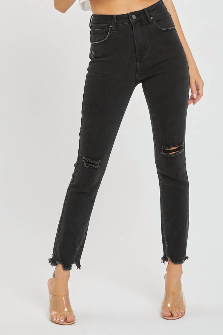 Hannah High Rise Straight Jeans In Black - Black