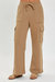 High Rise Cargo Pocket Wide Pants In Mocha - Mocha