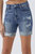 High-Rise Distressed Cuffed Denim Shorts In Medium Wash - Medium Wash