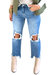 High Rise Distressed Knee Crop Jeans In Medium Wash - Medium Wash