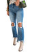 High Rise Distressed Knee Crop Jeans In Medium Wash