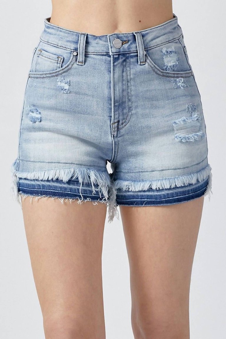 High-Rise Double Hem Distressed Shorts In Light Wash - Light Wash