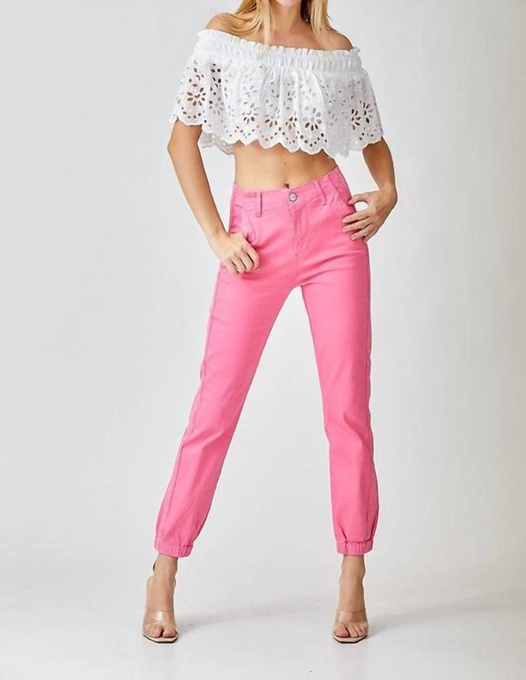 High Rise Jogger Jeans In Pink - Pink