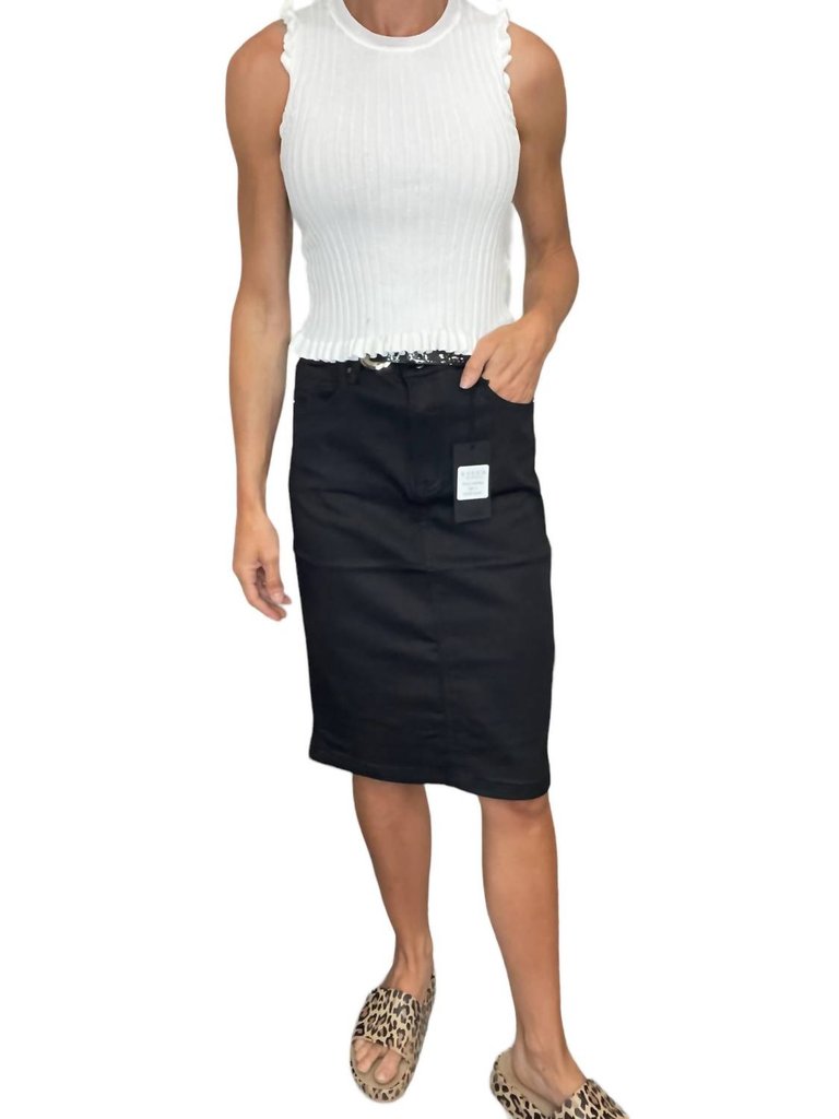 High Rise Pencil Skirt In Black - Black