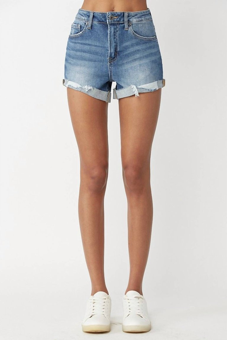 High-Rise Rip Cuffed Hem Shorts In Light Wash - Light Wash