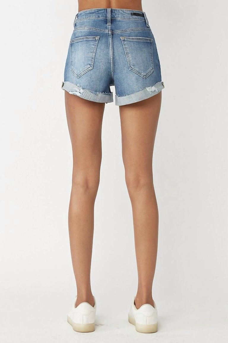 High-Rise Rip Cuffed Hem Shorts In Light Wash