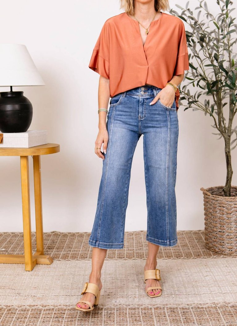 High Rise Wide Leg Jeans In Medium Blue - Medium Blue