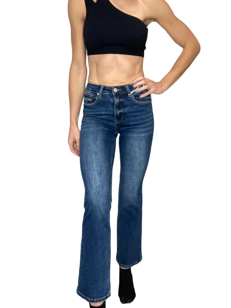 Mid Rise Relaxed Bootcut Jeans In Dark Blue - Dark Blue